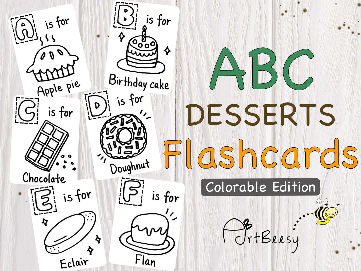 ABC Desserts Flashcards Colorable Edition by ArtBeesy