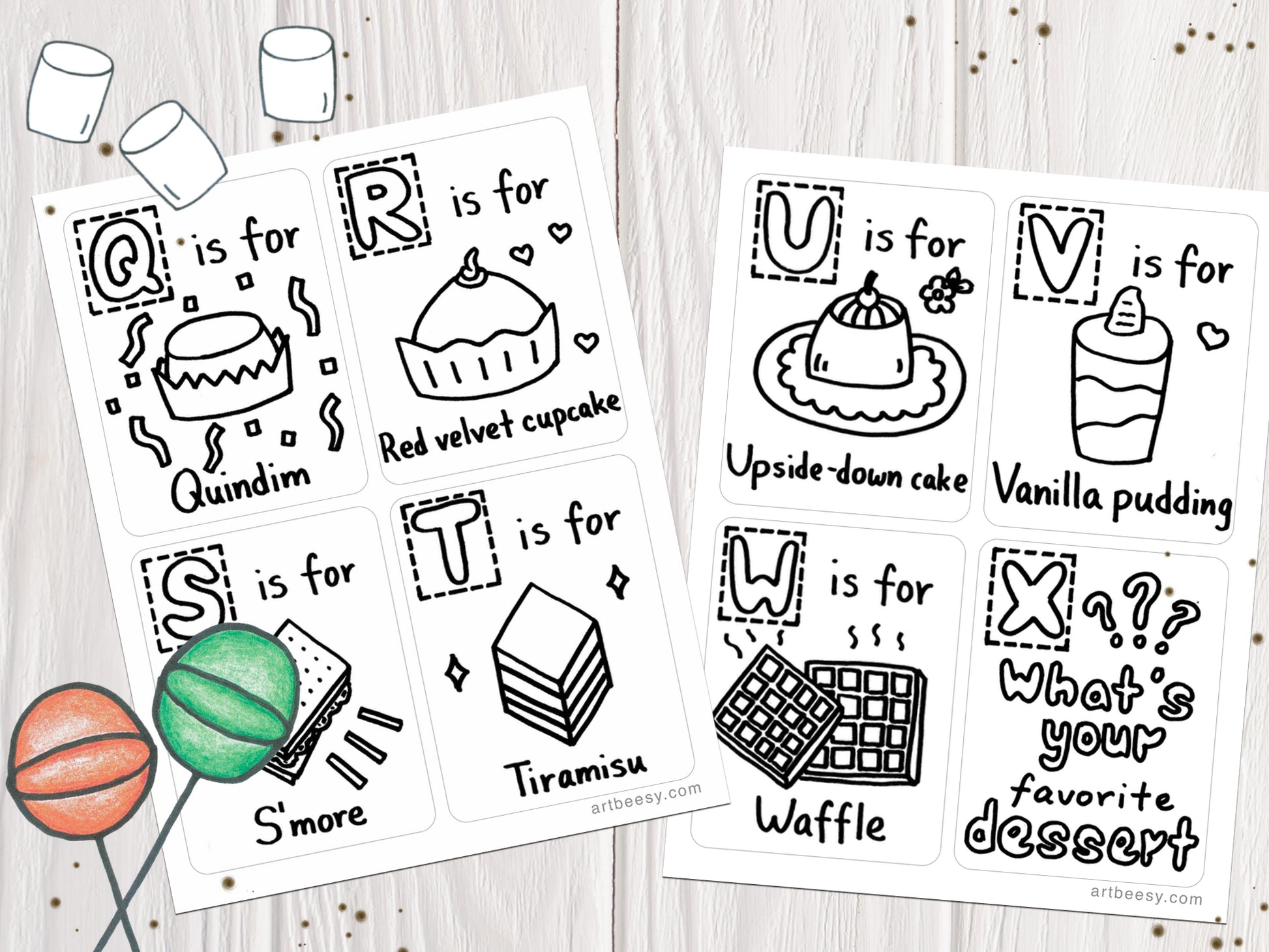 A-Z Desserts Flashcards showing flashcards Q-X (made by artbeesy)