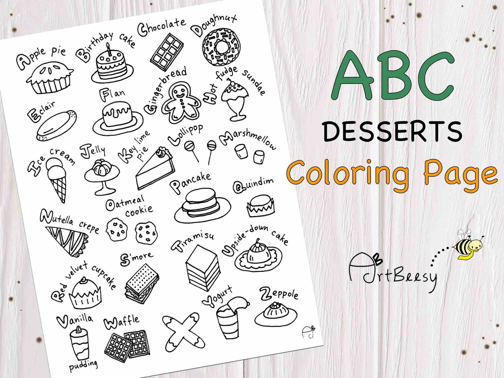 ABC Desserts Coloring Page by ArtBeesy