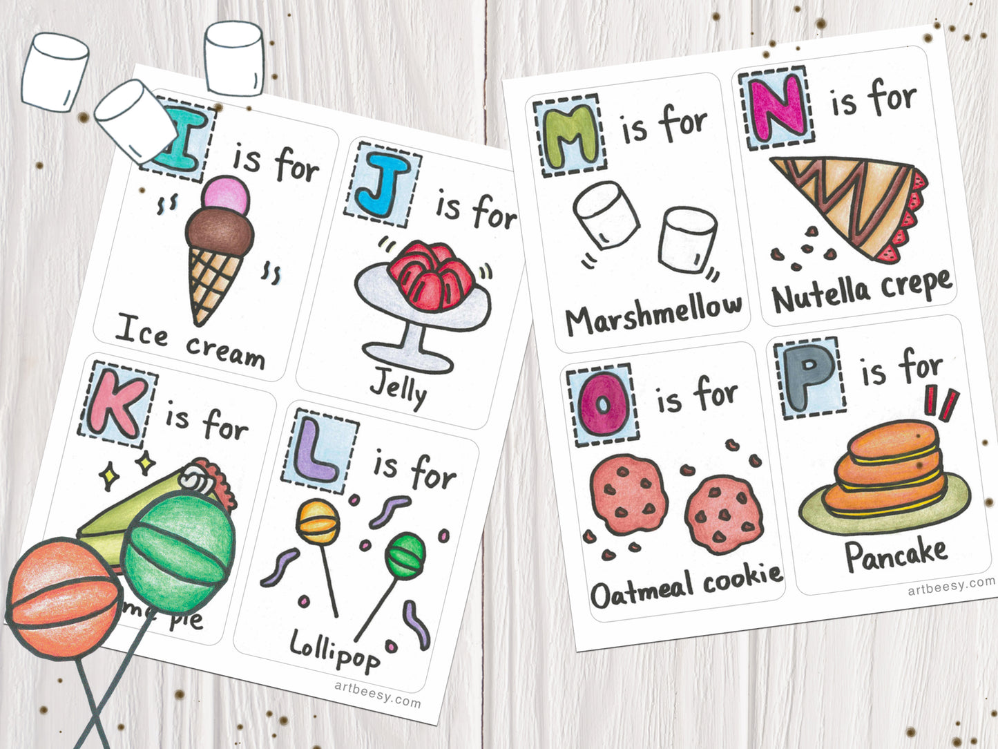 A-Z Desserts Flashcards showing flashcards I-P (made by artbeesy)