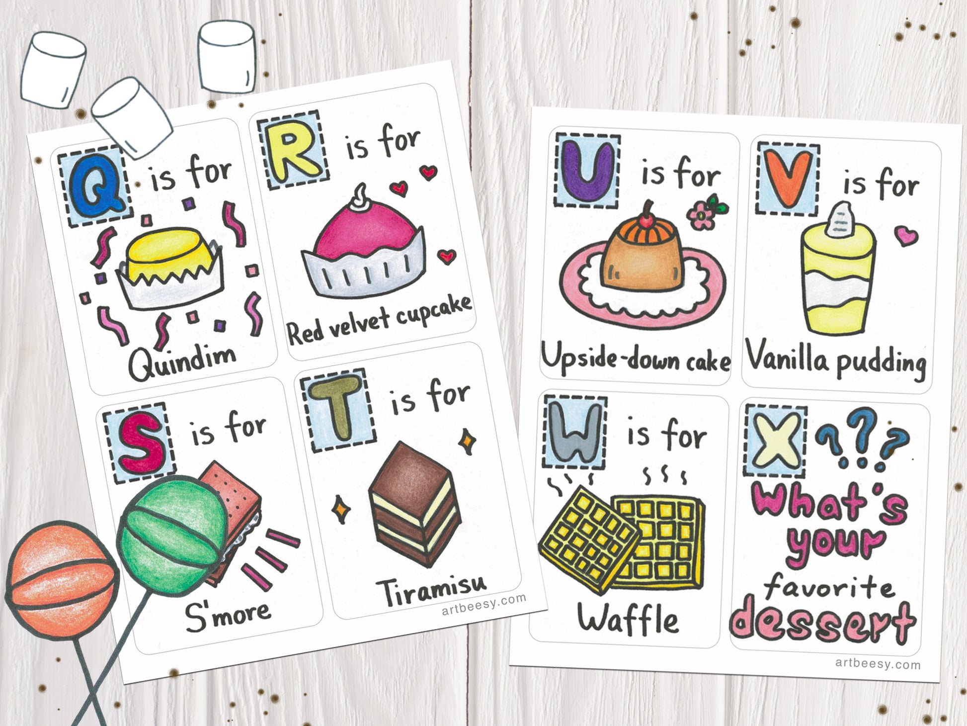 A-Z Desserts Flashcards showing flashcards Q-X (made by artbeesy)