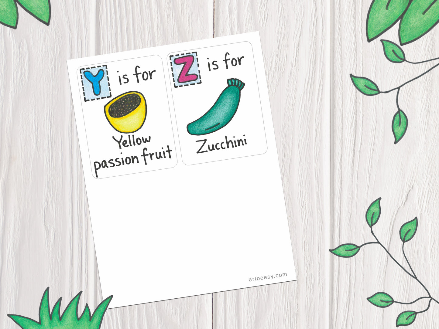 A-Z Fruits Flashcards showing flashcards Y-Z