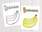 ArtBeesy printable coloring book with a sample coloring page of a banana.