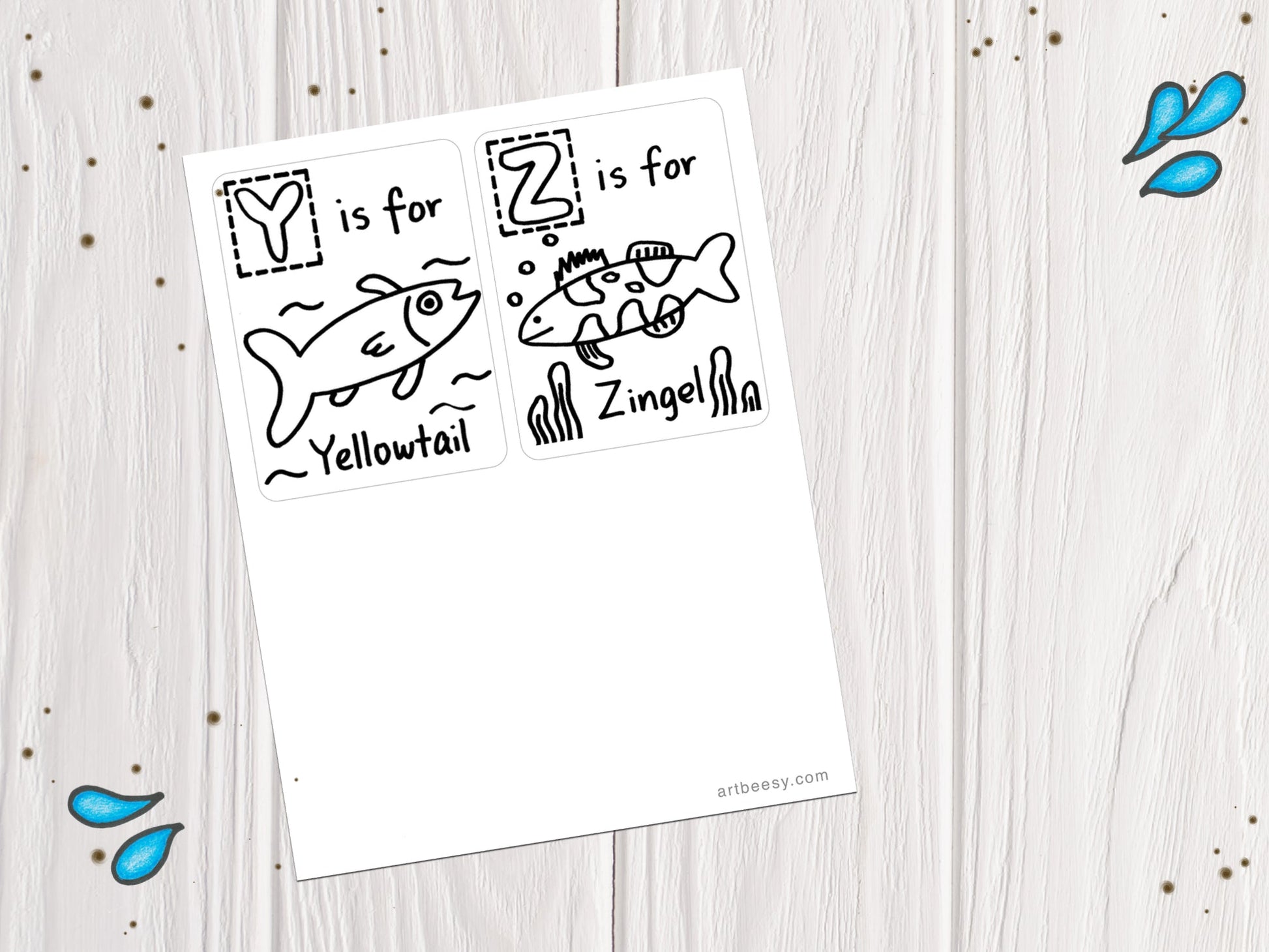 A-Z Animals Can Swim Flashcards, Colorable Edition showing flashcards Y-Z