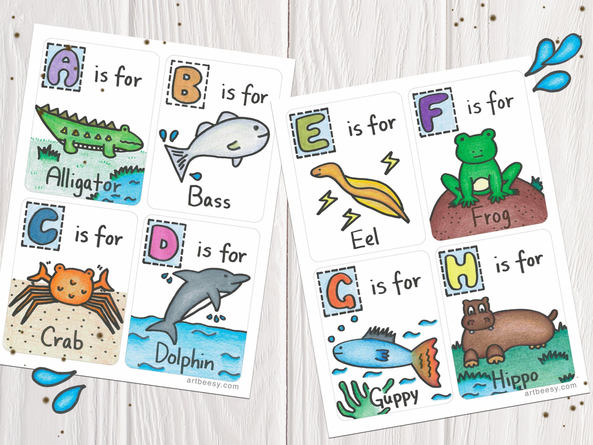 ABC Animals Can Swim Flashcards A-H