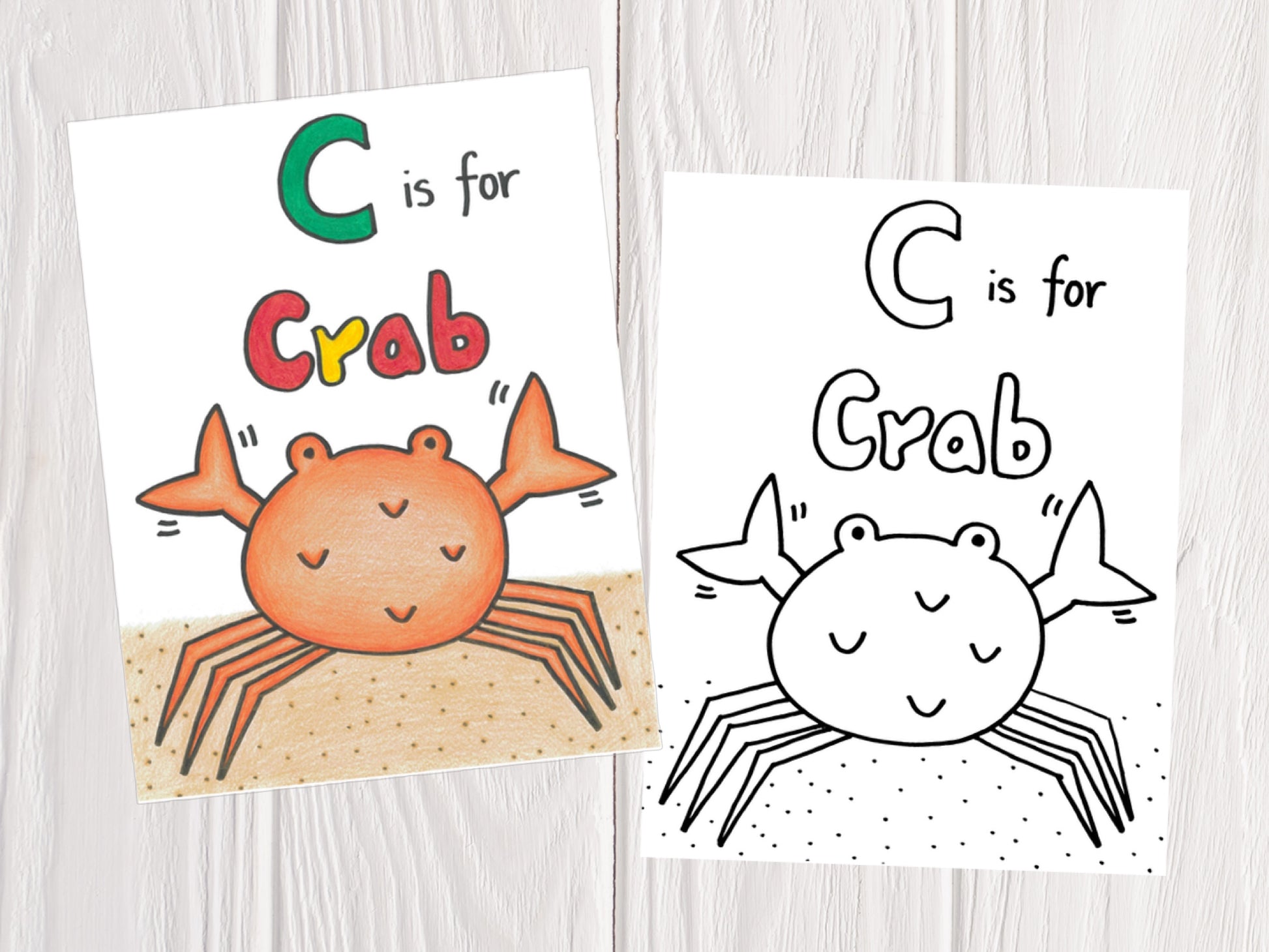 Drawing of a crab. C is for crab.