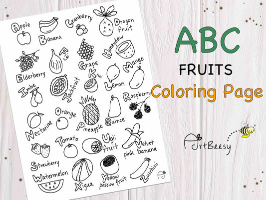 ABC Fruits Coloring Page by ArtBeesy