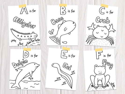 abc animals that can swim coloring page A-F