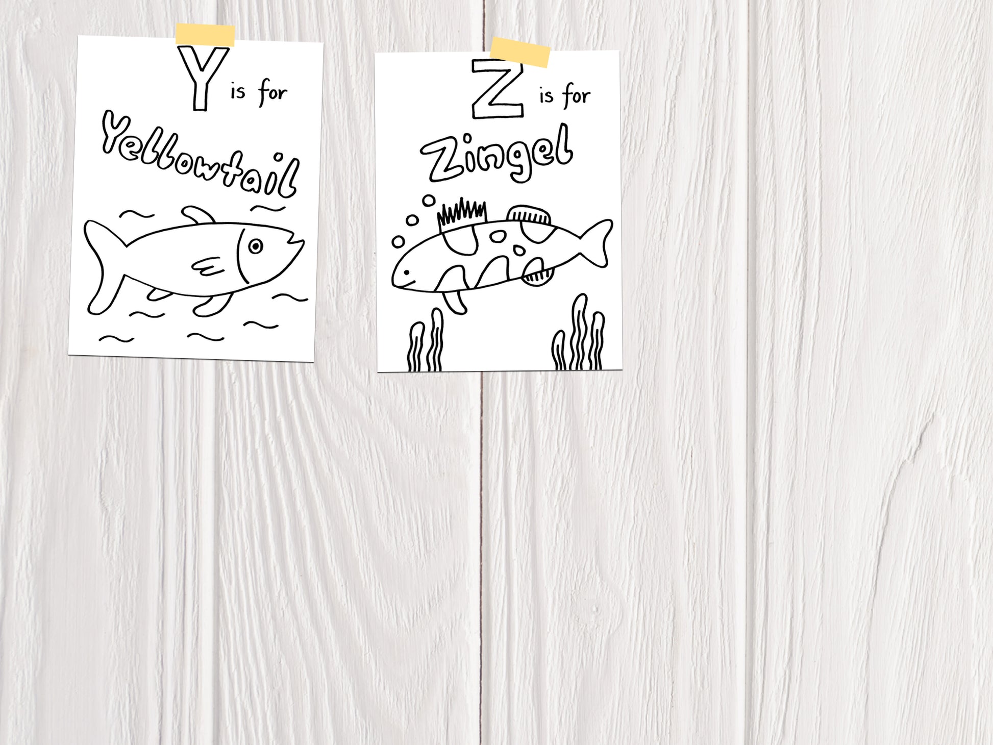 abc animals that can swim coloring page Y-Z